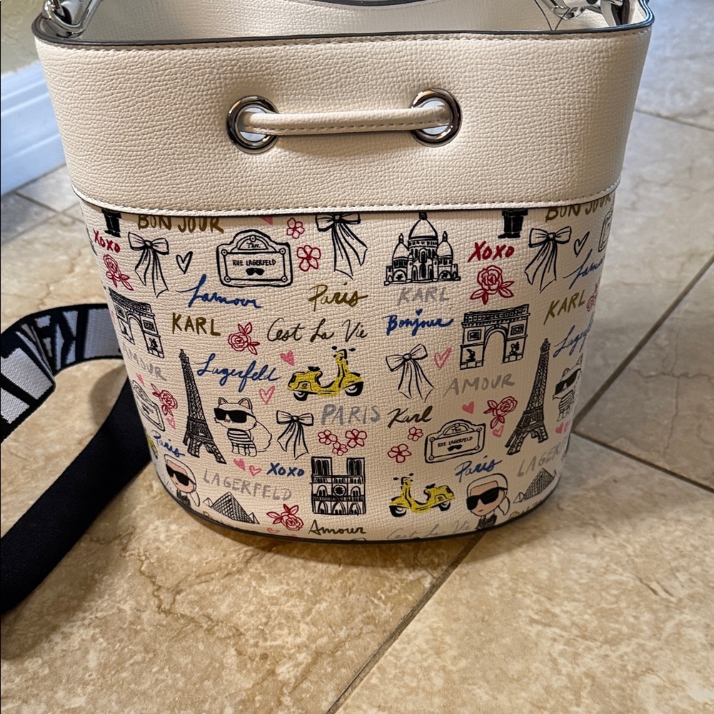 Karl Lagerfeld White Parisian Print Shoulder Bag - Picture 9 of 12